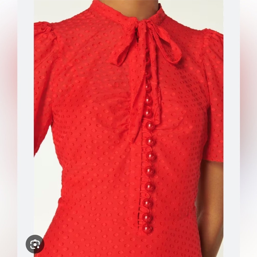 L.K Bennett Sina Red Silk-Cotton Midi Dress - Picture 3 of 10